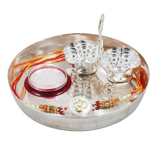GGI Pure 999 Silver OM Rakhi For Rakshabandhan With Pooja Thali Set 2